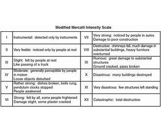 Mercalli Intensity Scale MIS